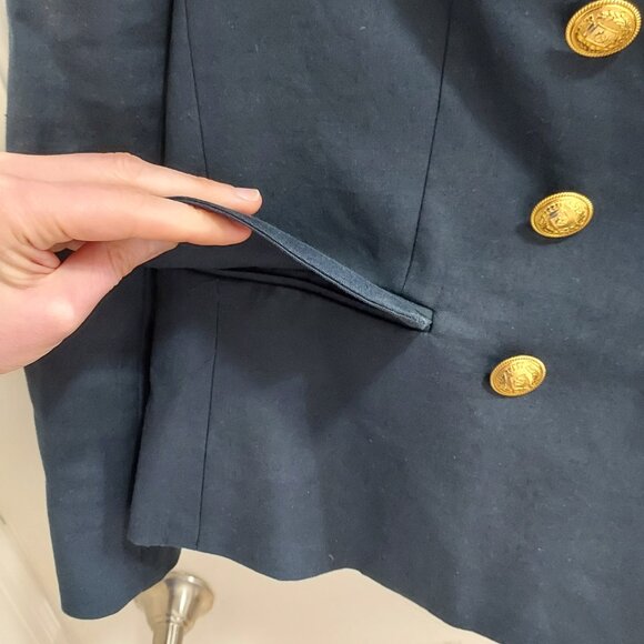 Frame Navy Blue Double Breasted Gold Button Blazer - Picture 6 of 8